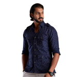 Sapphire Blue Hunting Style Cotton Printed Shirt Men - Adventure Premium | Jaipurio